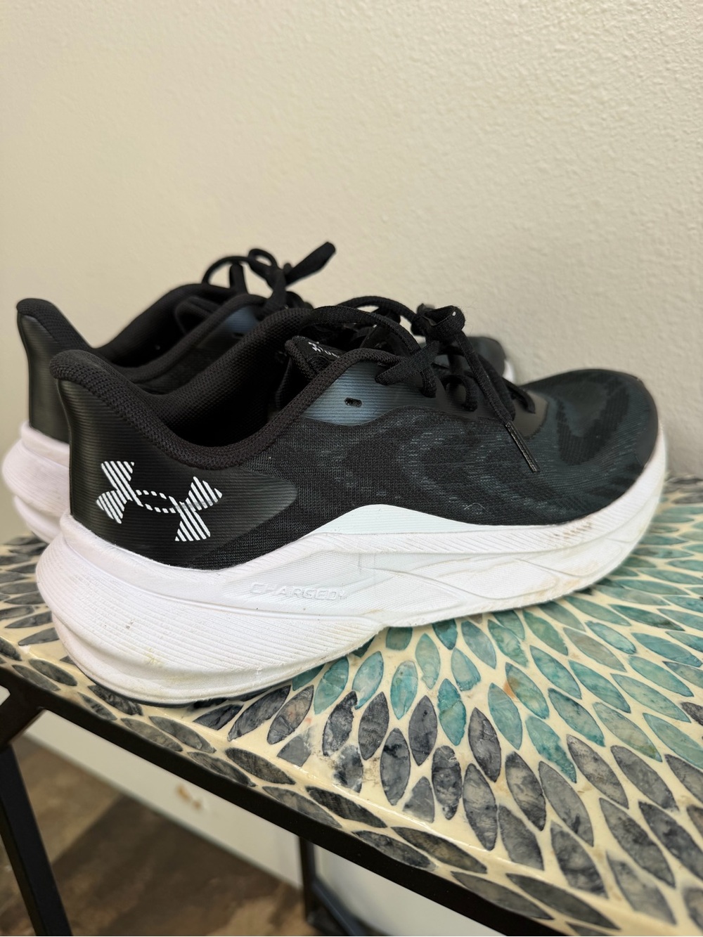Under Armour Youth 7 (Big Kid) Black and White Cushioned Running Sneakers